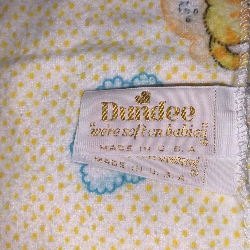Vintage‎ Dundee Yellow Blue Cats Bunny Rabbit Balloon Dot Flannel Baby Blanket